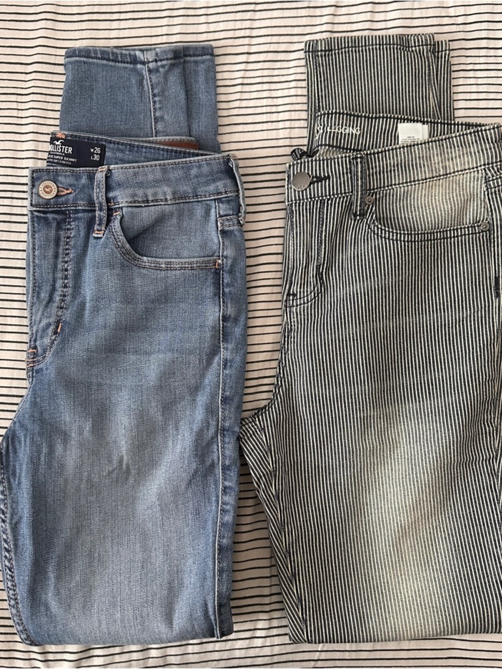 Hollister Light Wash Skinny Distressed Jeans & GAP Striped Jeans